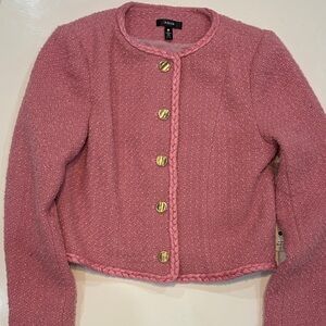 Aqua Blush Textured Blazer with Gold Buttons